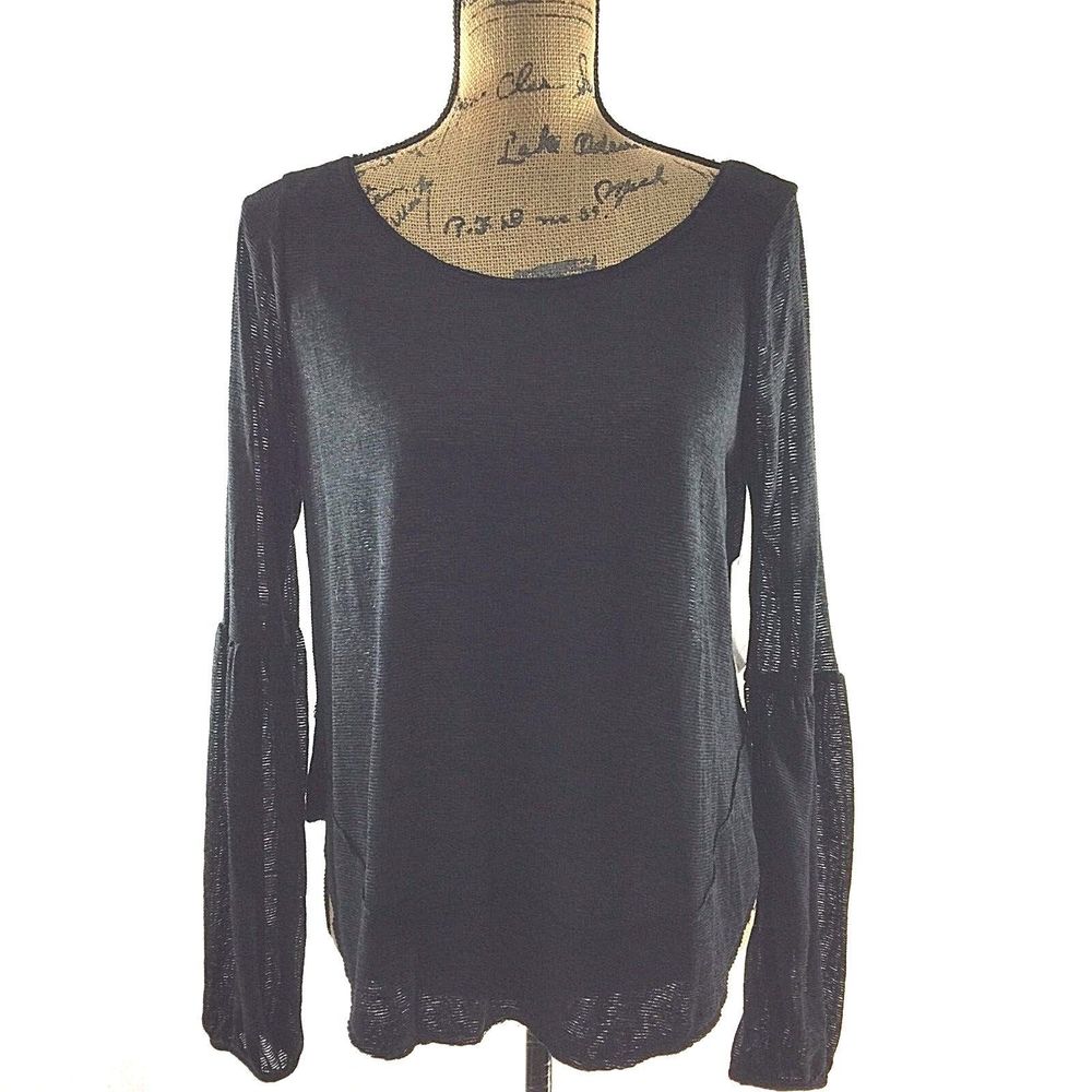 NEW Free People Small Top Black Lightweight Slub Stripe Open KeyHole Back Hi Low